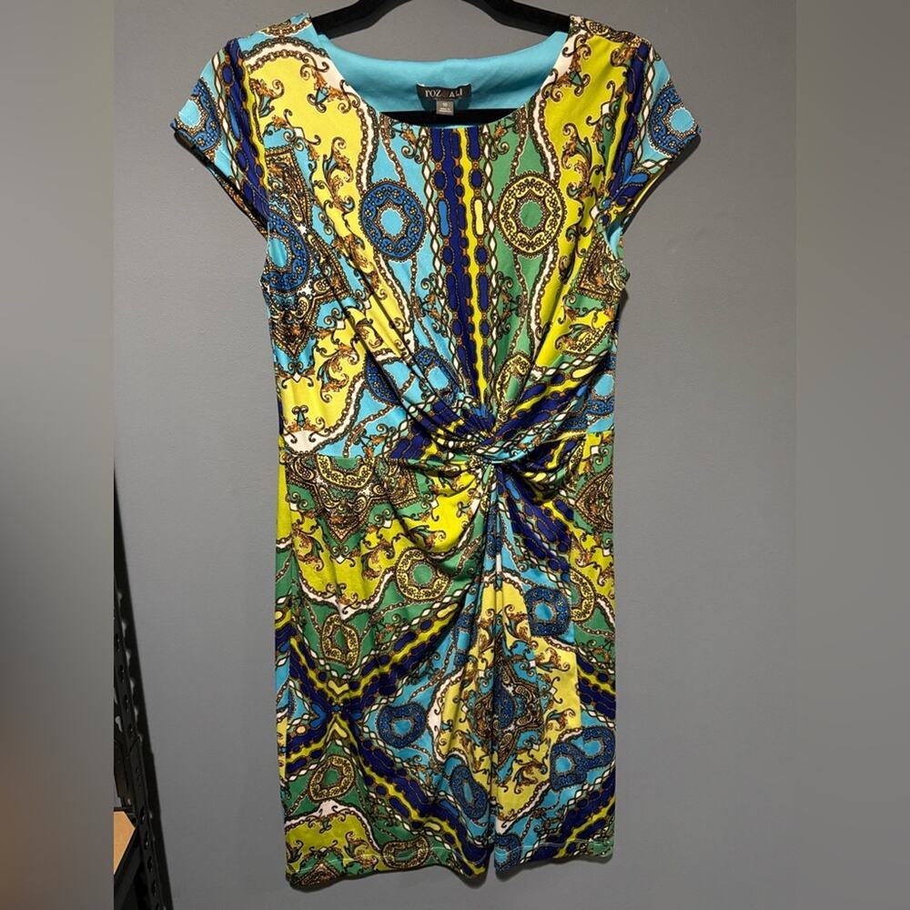 UEC Roz & Ali Yellow and Blue Paisley Patterned Midi Dress size 10